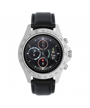 Smartwatch Garett V8 RT srebrno-czarny, skórzany