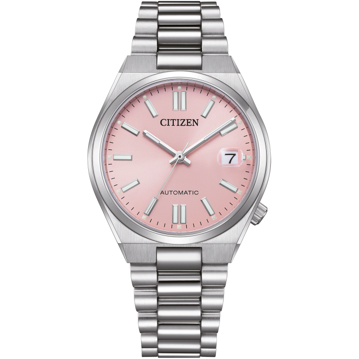 Zegarek Citizen Tsuyosa 37mm NJ0200-50Z - zintegrowana koperta z bransoletą, piękna delikatnie różowa tarcza