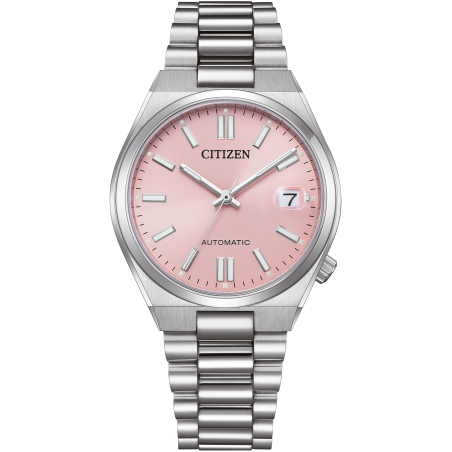 Zegarek Citizen Tsuyosa 37mm NJ0200-50Z - zintegrowana koperta z bransoletą, piękna delikatnie różowa tarcza