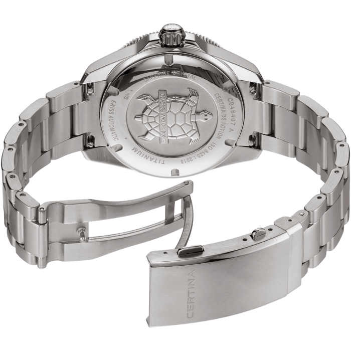 Certina DS Action Diver Titanium Powermatic 80 C048.407.44.041.00 - wygodne zapięcie motylkowe z mikroregulacją z przyciskami