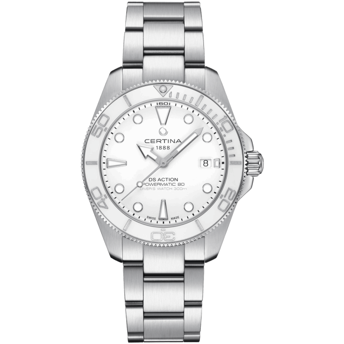 Certina DS Action Diver Powermatic 80 C048.407.11.011.00 - biała tarcza i  obrotowy ceramiczny bezel