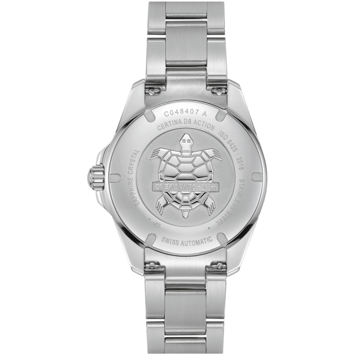 Certina DS Action Diver Powermatic 80 C048.407.11.011.00 - zakręcany dekiel z tłoczonym żółwiem - logiem marki