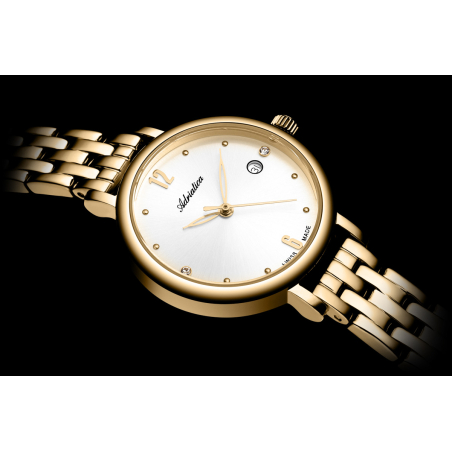 Zegarek Adriatica A3830.1173Q - srebrna tarcza ze szlifem słonecznym z dwiema cyrkoniami na godzinie trzeciej i szóstej