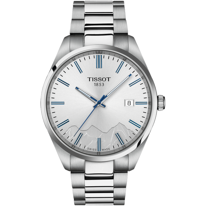 Zegarek Tissot PR100 Jungfrau T150.410.11.031.00 – widok na srebrną tarczę i stalową bransoletę
