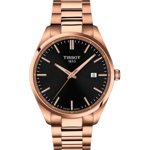 Tissot PR100 T150.410.33.051.00 - połączenie eleganckiego różowego koloru złota z czarną tarczą